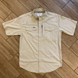 Poncho Short Sleeve Pearl Snap Button Up Shirt Men's Size Small Regular Beige